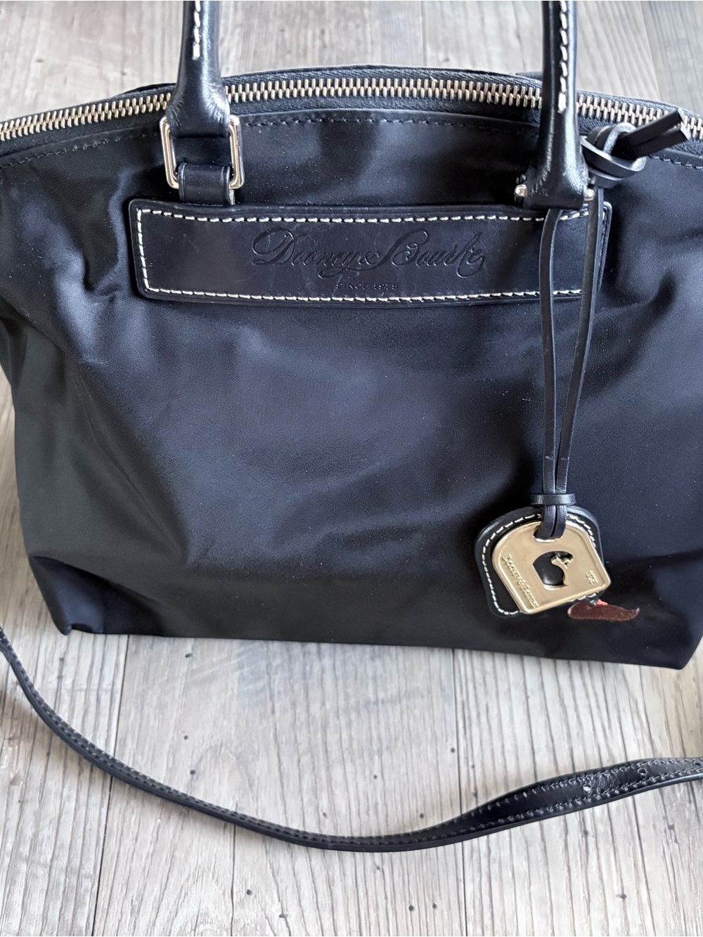 Dooney & Bourke Black Juliette bag with Leather Trim and Charm